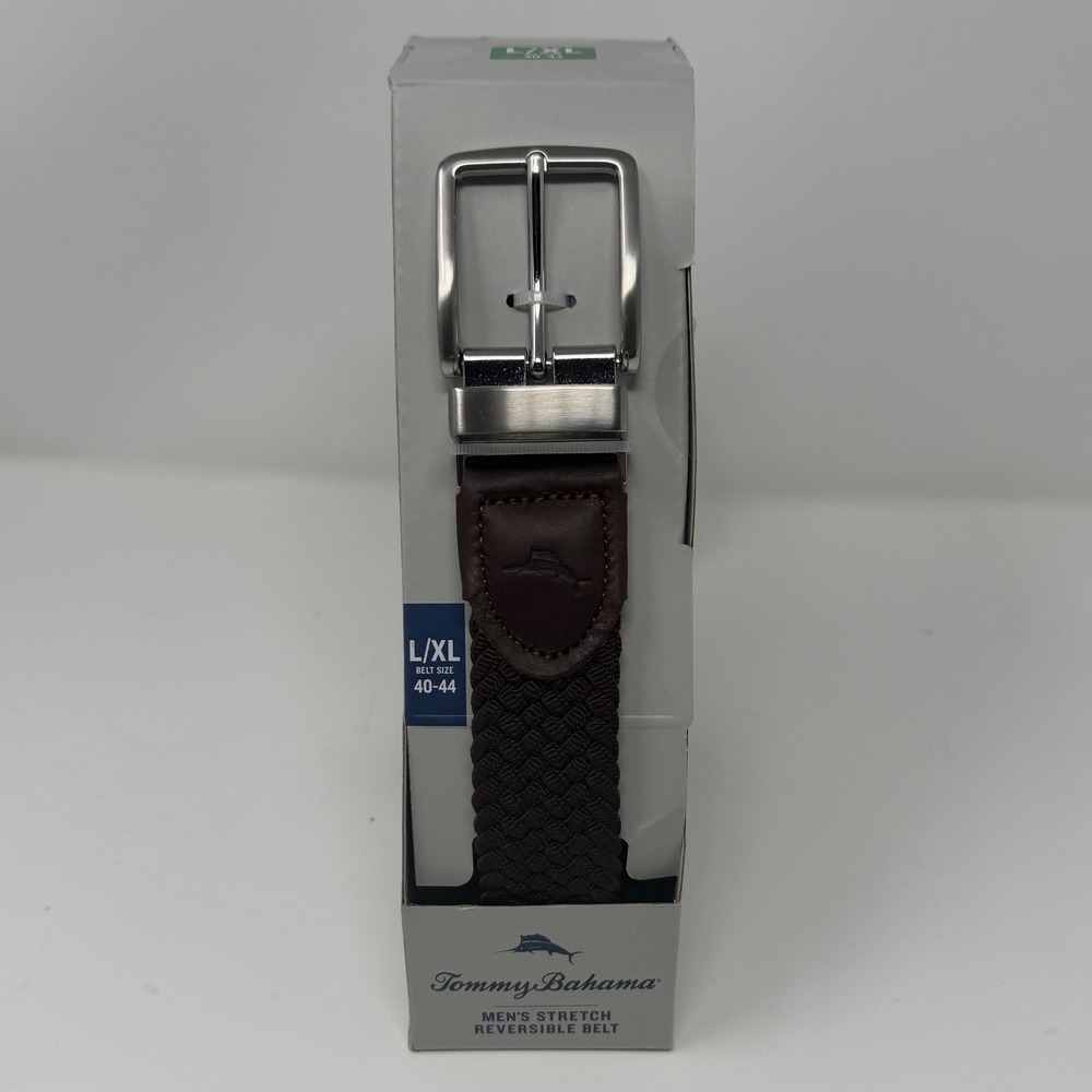 Tommy Bahama Mens Stretch Reversible Belt Brown Navy Braided L/XL 40-44